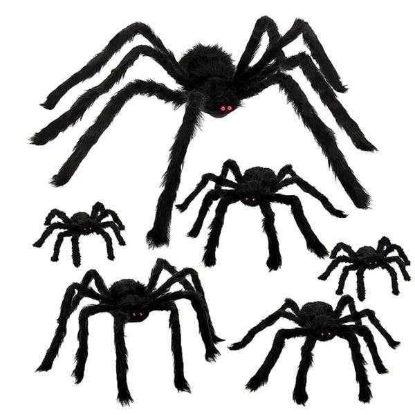 1 шт., черный большой паук, плюшевая игрушка, реалистичный волосатый паук, Хэллоуин, вечерние, страшное украшение, дом с привидениями, реквизит, домашний и уличный декор для двора