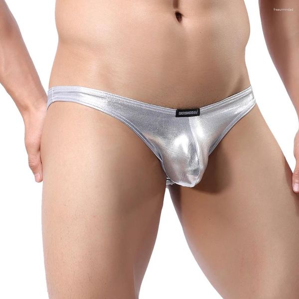 Cuecas homens briefs sexy faux couro roupa interior molhado olhar tanga breve bulge esportes jockstrap calcinha mens g-strings bolsa biquíni sem costas