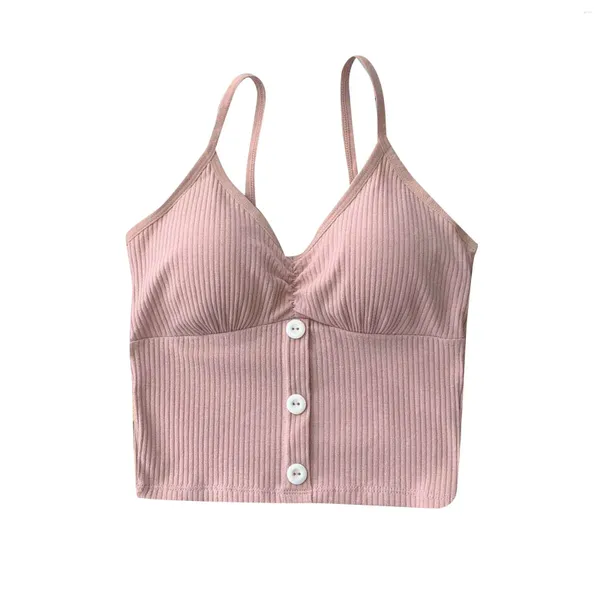 Canottiere Canotte Reggiseni Top per donna Canotte Canotta con bottoni incorporati Reggiseno imbottito Canotta Cami Senza maniche Basic Solido Sexy scollo a V