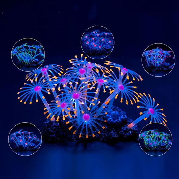 Decorazioni 1 pz silicone incandescente acquario artificiale acquario piante di corallo ornamento animali subacquei decorazioni forniture per animali acquatici nave di caduta 231019