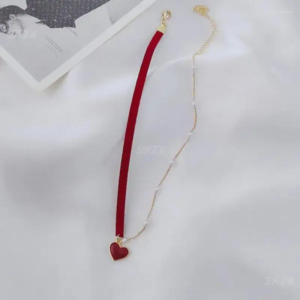 Gargantilha doce cristal vermelho cereja coração pingente par com estilo colar ajustável colar gótico