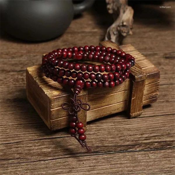 Braccialetti con ciondoli 6mm Legno di sandalo naturale 108 Perline Bracciale per donna Uomo Buddista Buddha Meditazione Preghiera Perlina Mala Gioielli multistrato