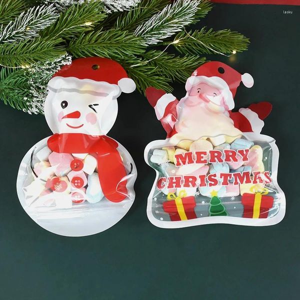 Decorazioni natalizie 10 pezzi Sacchetti di caramelle Bomboniere per bambini Biscotti di Babbo Natale Sacchetti di imballaggio regalo in plastica Buon Natale Decor per l'anno 2024 Navidad