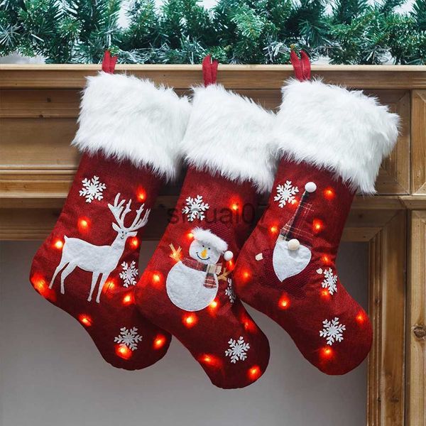 Новогодние украшения Рождественский инвентарь красные снежинки со светодиодными рождественскими носками Елочные украшения Рождественские подарочные пакеты Новый 2023 год x1019