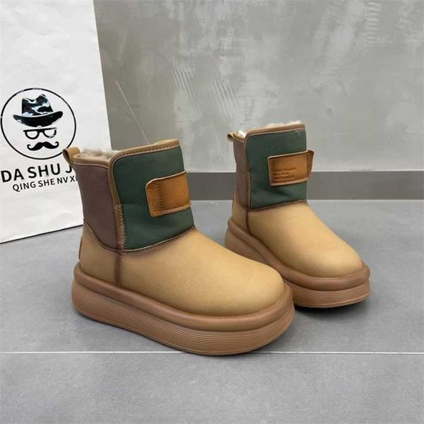 Botas superiores lan gabinete moda estilo grosso sola neve inverno feminino novo engrossado quente curto sapatos casuais de algodão