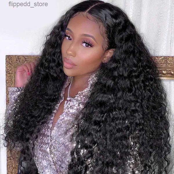 Synthetische Perücken 13x4 Wasserwelle Lace Front Perücken für Frauen vorgezupft mit Babyhaar Lockige Menschenhaarperücken Glueless Deep Wave Frontal Perücke Remy Q231019