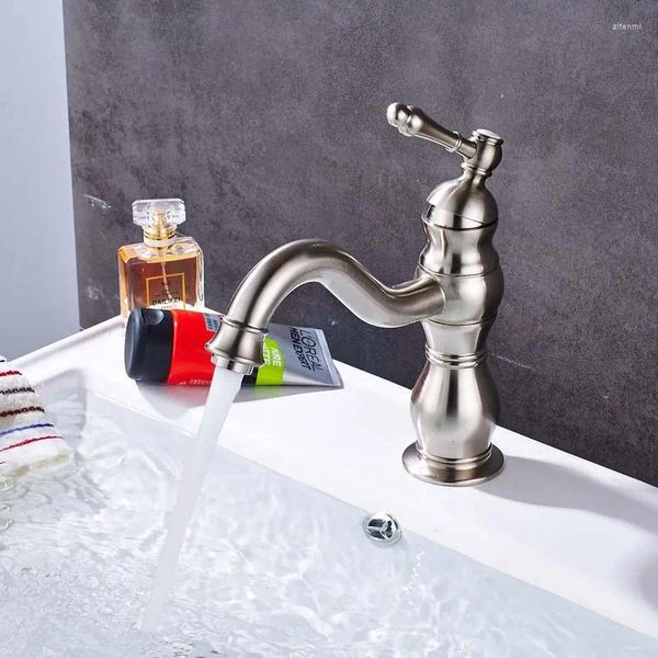 Banyo lavabo muslukları vidric fırçalanmış nikel havza musluğu tek saplı soğuk su musluk güverte monte uzun spout lavabo mikser mali