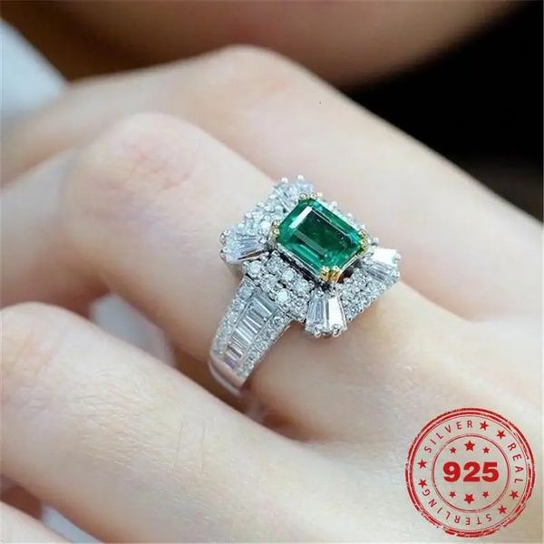 Anéis de casamento HOYON 14K ouro branco cor natural esmeralda 2 quilates estilo diamante anel 925 joias de prata anel de pedras preciosas Bizuteria para mulheres grátis 231019