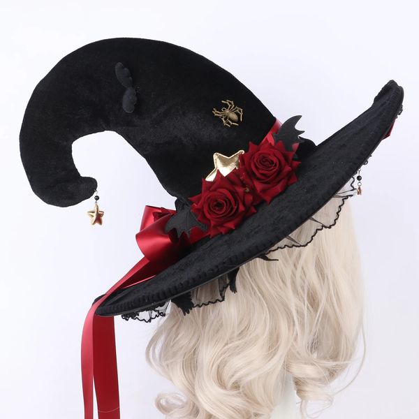 Giocattoli di Halloween Cono curvo nero Cappello da strega Gothic Lolita Donna Abito cosplay Accessori per cappelli Festa di Halloween Magico Clown Cappello da mago Decor 231019