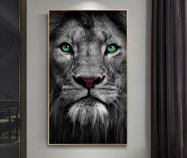 Green Eyes Lion Poster und Drucke, Tierkunst, Leinwandgemälde, Druck, Wandkunst, Bild für Wohnzimmer, Heimdekoration, Cuadros, ohne Rahmen 1035086