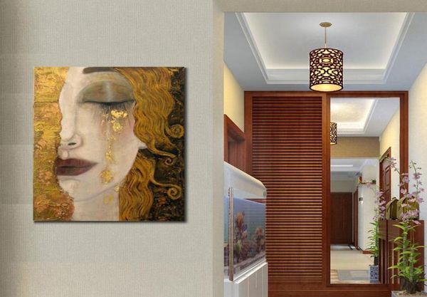 Arte della parete Lacrime dorate Dipinti ad olio Riproduzione Gustav Klimt Donna in oro Belle opere d'arte per soggiorno Arredamento camera da letto Handma5418810