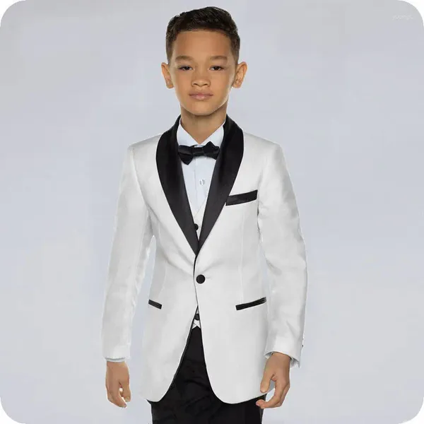 Herrenanzüge Benutzerdefinierte Weiß Baby Jungen Kostüm Für Jungen 2023 Kinder Blazer Anzug Schwarz Schal Revers Formale Hochzeit Tragen Kinder Kleidung