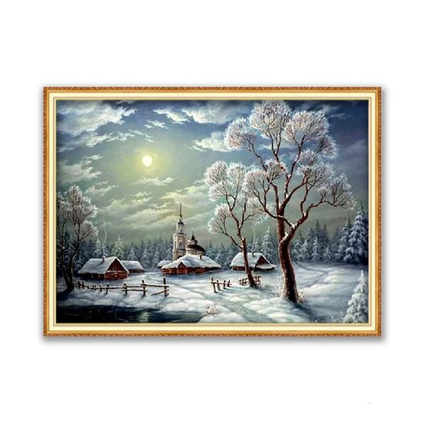 Dipinti Palla di Natale con neve Ricamo fai da te 11CT Kit punto croce Kit cucito artigianale Tela stampata Filo di cotone Decorazione della casa 231019