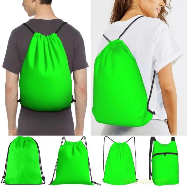 Sacos de compras tela verde fundo cromado para streaming de vídeos viagem esportes ginásio saco impermeável cordão mochila treinamento fitness