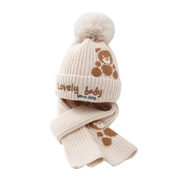 Moda 3-10 anni cappello per bambini sciarpa set peluche caldo cappello lavorato a maglia per bambini ragazzi adorabile cappello di lana per ragazze regalo di Natale