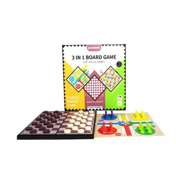 Andere Spielzeuge PANDODO Checkers Airplane Chess Snakes and Ladders Brettspiel 3 in 1 Kunststoff-Magnetschachbrett für Kinderspielzeug 231019