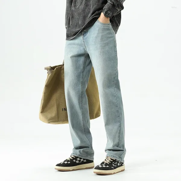 Мужские джинсы 2023, осенне-зимние модели, эластичные свободные прямые джинсовые брюки, модные повседневные брюки