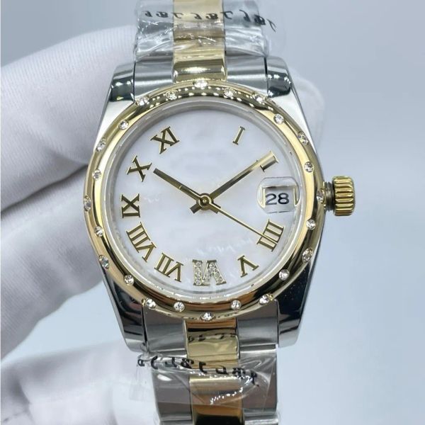 Designer relógios de alta qualidade diamante dial cor relógio feminino 31mm hardlex cristal vidro à prova dwaterproof água automático montre sem caixa