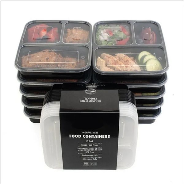 Bento Boxes Contenitori per alimenti in plastica riutilizzabili a 3 scomparti con coperchi Set di 5 contenitori per il pranzo Bento adatti al microonde e alla lavastoviglie 231013