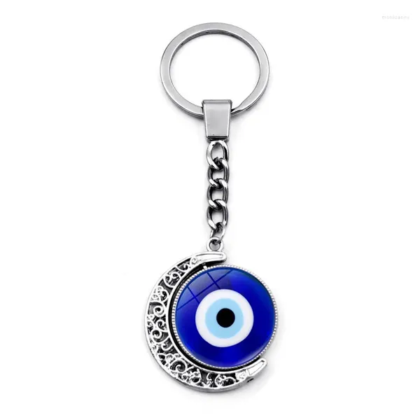 Chaveiros 20 pcs Turquia Vidro Evil Eye Chaveiro Pingente Dupla Face Rotativa Lua Azul Olhos Chaveiros Acessórios