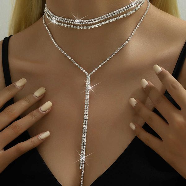 Преувеличенные нишевые модные ожерелья со стразами и несколькими слоями легких роскошных ожерелий с кисточками, званые обеды, украшения на спине в форме шара 231015