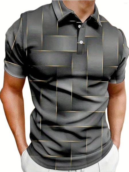 Polos masculinos elegantes casuais com botões de manga curta e camisa polo leve para o verão