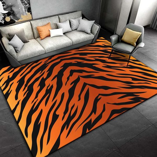 Tappeto 3D Stripe Tiger Print Pattern Area Tappeto Grande per Soggiorno Camera da letto Cucina Zerbino Decorazione Tappetino antiscivolo 231019