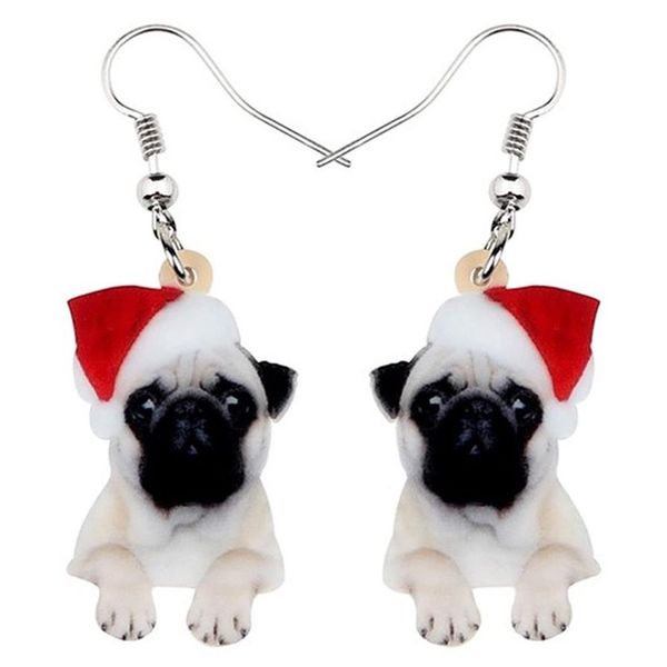 Dangle Chandelier Acrílico Natal Doce Pug Cão Brincos Gota Bonito Animais de Estimação Presente Mulheres Menina Adolescentes Kid Festival Encantos Decoração B222O