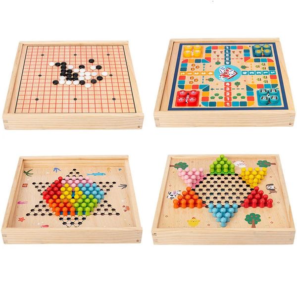 Andere Spielzeuge Acht-in-eins-Multifunktionsbrett für Kinder, Schach, fliegendes Schachbrett aus Holz, Gobang, chinesisches Schach für Erwachsene, Eltern-Kind-Spiel 231019