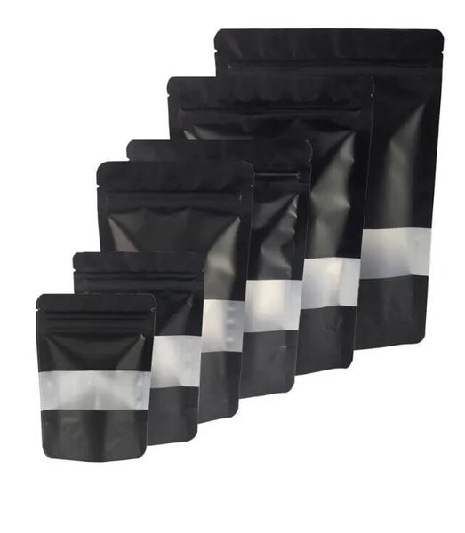 Atacado Black Mylar Self Seal Bag Sacos de armazenamento de alimentos à prova de cheiro com janela transparente Sacos Mylar resseláveis Sacos de papel alumínio Sacos de embalagem de varejo