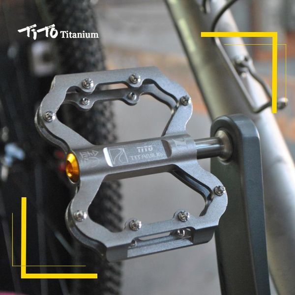 TiTo Titanium Fahrradpedal im klassischen Stil mit Fahrradfußpedalen aus Aluminiumlegierung und Titanachsen für MTB und Rennrad