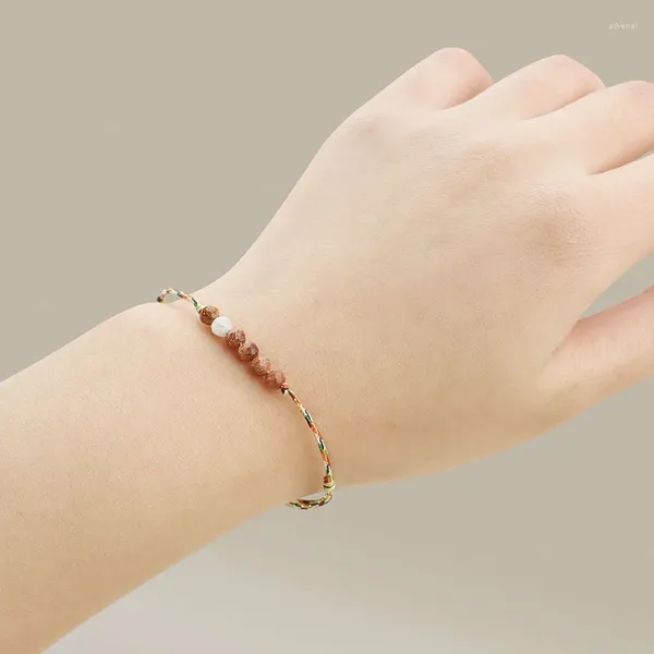 Bracciale con pietra solare arancione brillante, perline di trasporto grandi e sottili a cinque colori, mini corda per ragazza con temperamento semplice