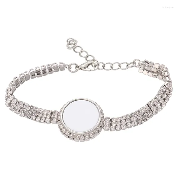 Charme pulseiras transferência de calor em branco redondo snaps metal pingente diy sublimação strass pulseira para amigos gota