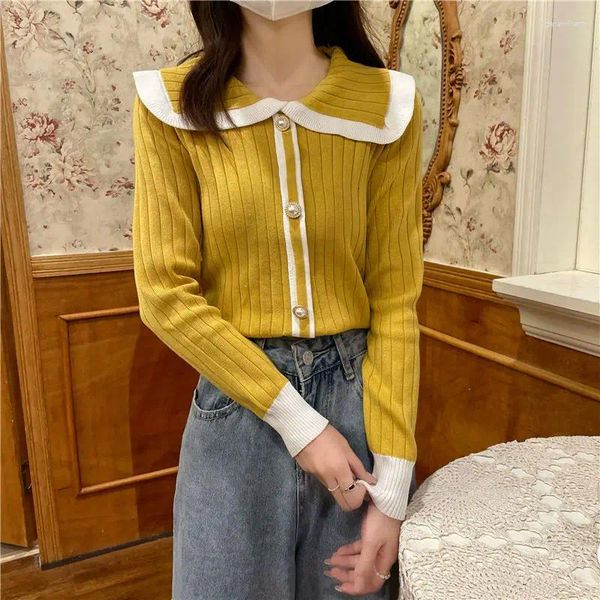 Kadın Sweaters Sarı Ol Sonbahar Bahar Japonya Kore Kore Uzun Kollu Kazak Gevşek Ceket Günlük Kumaş Kız T-Shirt Kıyafetler Kadınlar İçin