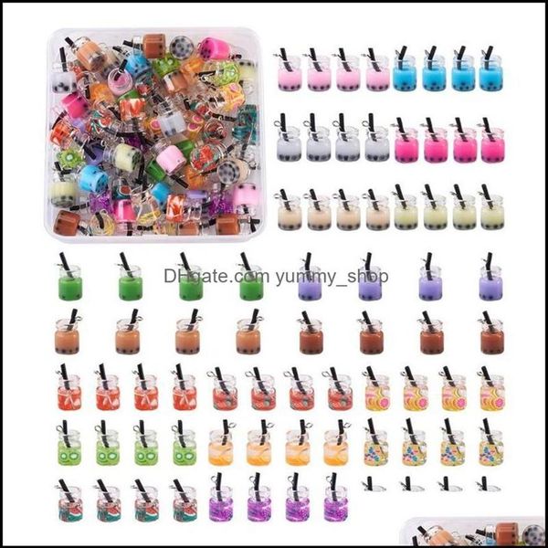 Takılar Bulgular Bileşenler Jewelrycharms 76pcs Kutu Reçine Süt Tea Mini Şişe Kabarcık Boba Suyu İçecekler Küpe için Sergililer Yahudi265n