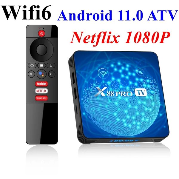4K Smart X88 Pro TV Box WIFI6 Android 11 ATV RK3318 4GB 64GB Google Voice Control Set Top Box YouTube Lettore multimediale NETFLIX
