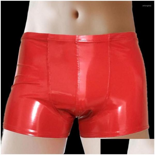 Unterhosen Männer Kunstleder Shorts Boxershorts Wetlook Latex Trunks Unterwäsche Glänzende Boxer Weiche Boxershorts Männliche Höschen Drop Delive