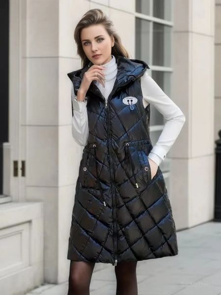 Gilet da donna 2023 Giacca invernale senza maniche Cappotto da donna Giù in cotone con cappuccio Gilet lungo Autunno Solido femminile Moda Cerniera Gilet Slim Outwear 231018