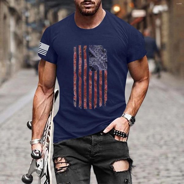 T-shirts pour hommes Hommes Grand Grand Summer Independence Day Mode Casual Chemise imprimée à manches courtes Sheer Long