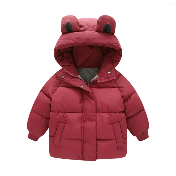 Jaquetas Meninos Ski Tamanho 14-16 Criança Crianças Bebê Meninas Inverno Quente Casacos Sólidos Orelhas Com Capuz Acolchoado Pequeno