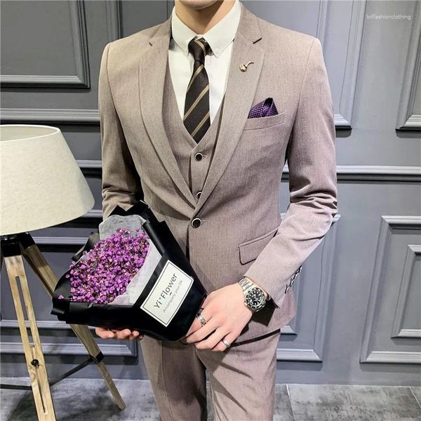 Ternos masculinos icool conjunto de terno formal de negócios casual (casaco colete calça) três peças com botões únicos vestido de dama de honra do noivo