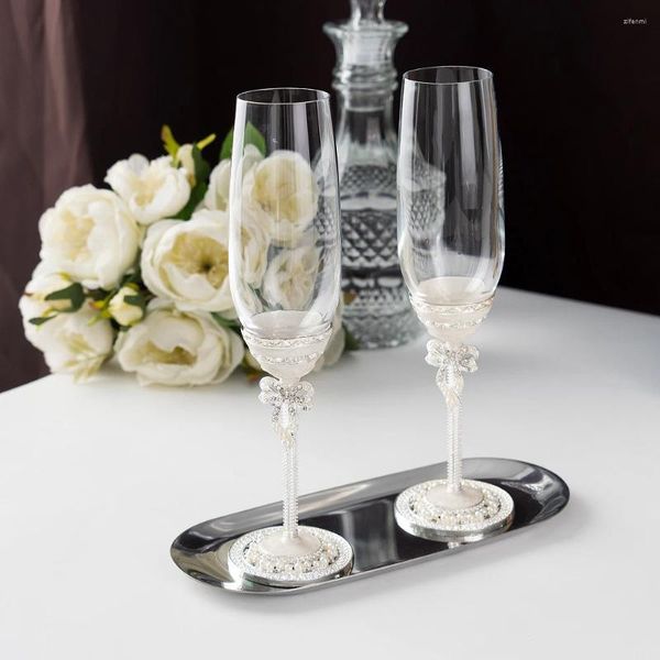Bicchieri da vino Fiocco creativo smaltato Bicchiere da champagne Cristallo Matrimonio Tostatura Calice Decorazione per feste Tazze con confezione regalo 2 pezzi