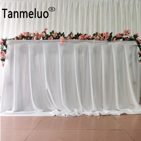 Saia de mesa h80xl300 cm branco plissado saias de mesa grosso macio cetim gelo seda toalha de mesa capa de casamento palco rodapé de mesa para festa de evento 231019