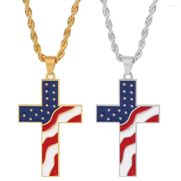 Colares Pingente Wangaiyao Moda Tendência Aço Inoxidável Cruz Casal Personalidade Criativa Bandeira Americana Homens e Mulheres Colar Jewel