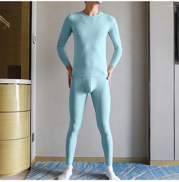 Erkekler Long Johns Pantolon Yumuşak Yüz Maskesi Takım Yüksek Elastik Sonbahar Yoga Fitness Alt gömlek kollu pantolon