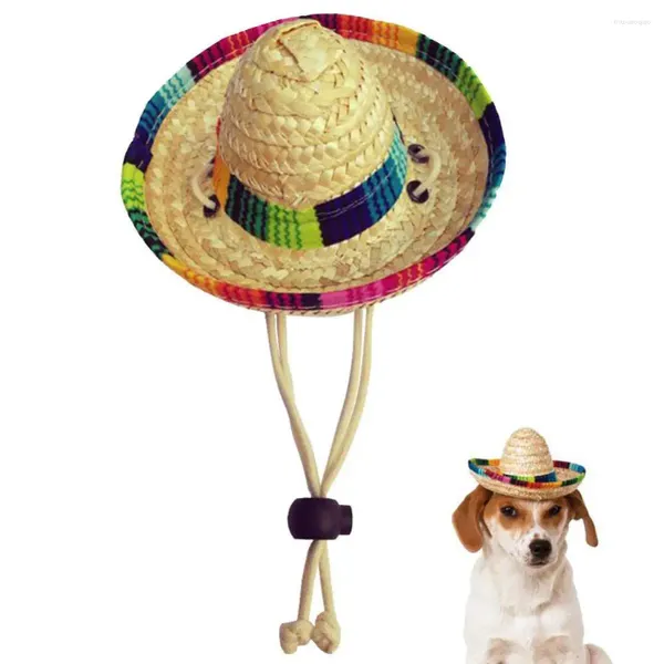 Cão vestuário bonito mini filhote de cachorro gato palha tecido chapéu de sol boné mexicano sombrero pet suprimentos estilo havaiano acessórios cães bonés