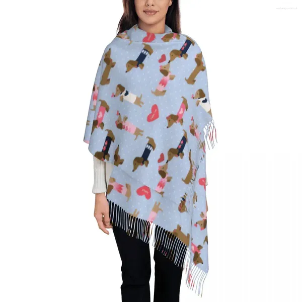 Lenços lenço feminino com borla cão cachorrinho amor longo inverno outono xale e envoltório animal desenhos animados reversível pashmina