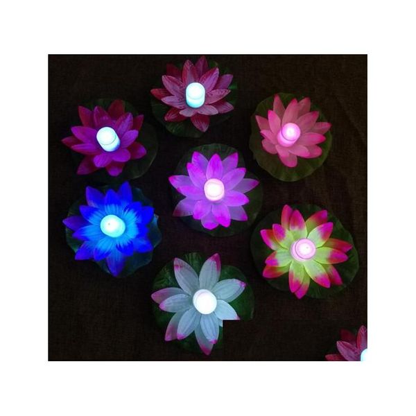 Flores decorativas grinaldas led lâmpada de lótus em colorf mudou piscina de água flutuante desejando lâmpadas de luz lanternas para decoração de festa h dh0ca