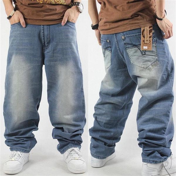 Hrem estilo grandes jardas jeans masculino novo hip hop baggy jeans hip solto calças retas calças casuais long296o