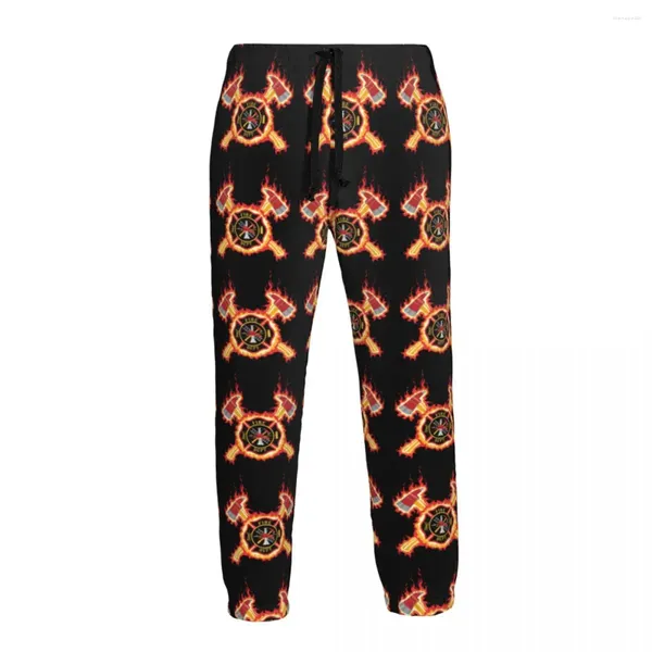 Calças masculinas homem casual bombeiro cruz com eixos chama calças esporte jogging treino sweatpants masculino